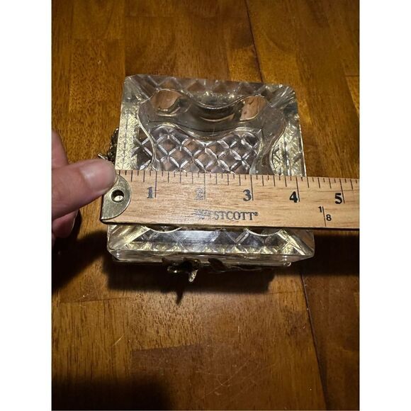 Vintage Mid Century modern MCM Thick Glass with Gold Tone Floral Holder Ashtray - Picture 11 of 12